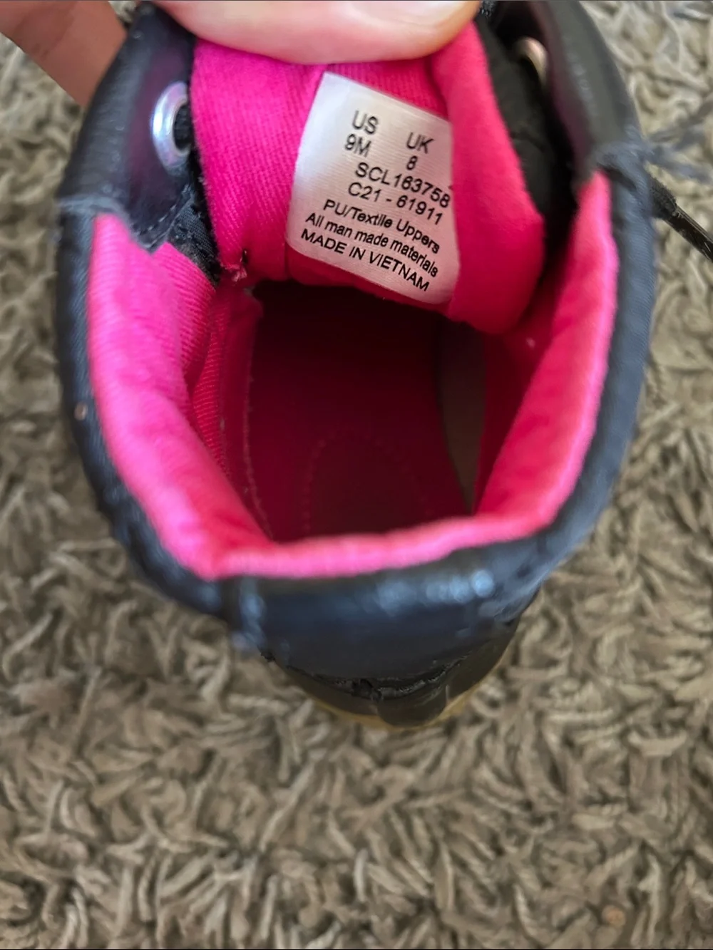SPERRY Girls Toddler Black Winter Duck Boots with Pink Lining Size 9